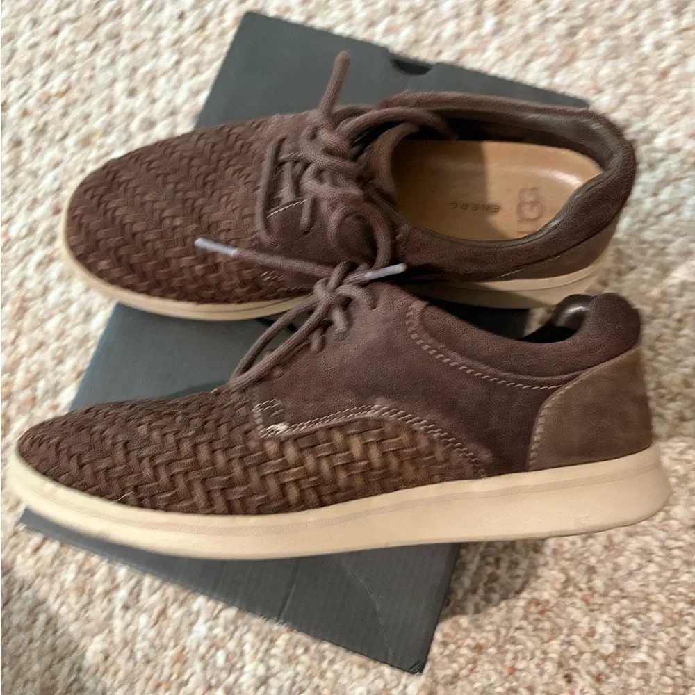 UGG Hepner Woven Luxe Suede Men’s Casual Sneaker Oxford Brown Size 8.5 1020367